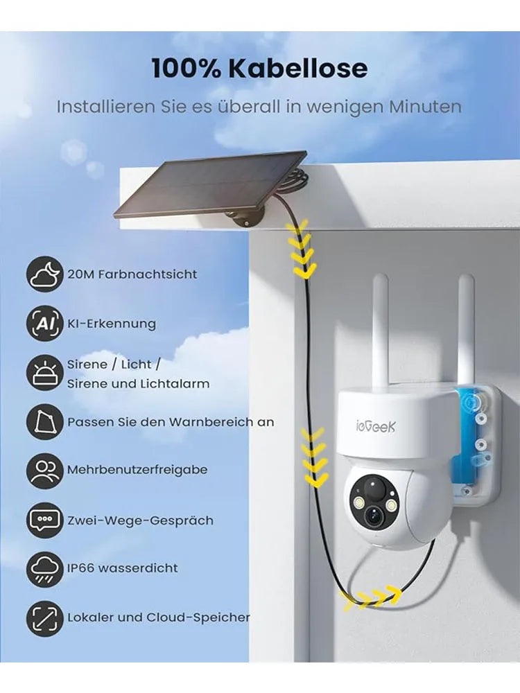ieGeek 2K 3MP WiFi Security Cameras Wireless Outdoor, for Home Surveillance, 360 PTZ Battery Powered Cam with Solar Panel