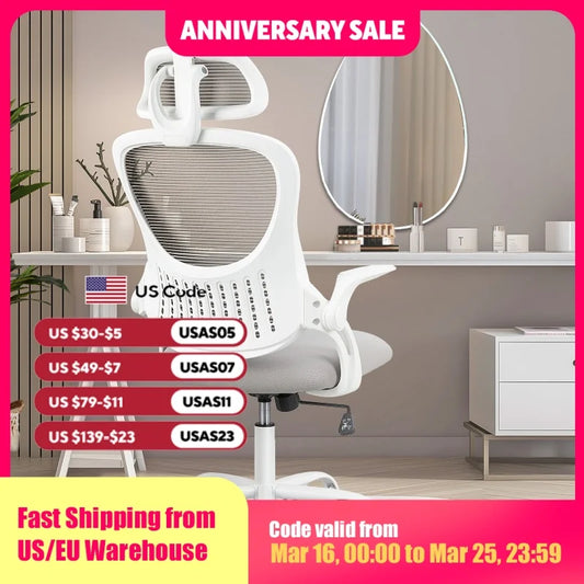 JHK Mesh Ergonomic Office Computer Desk Chair Flip-up Arms Adjustable Headrests Comfortable Lumbar Support For Home Office
