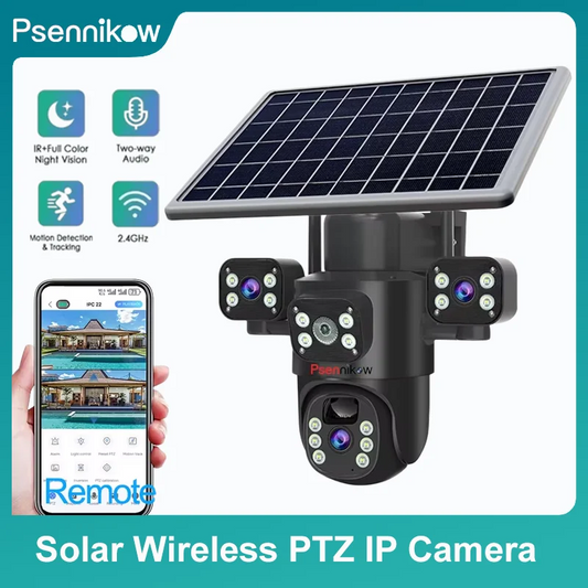 4K 6MP Solar Camera 4G SIM/WIFI Three Lens Security Outdoor Recording Humanoid Tracking Color Night Vision PIR Detect Camera