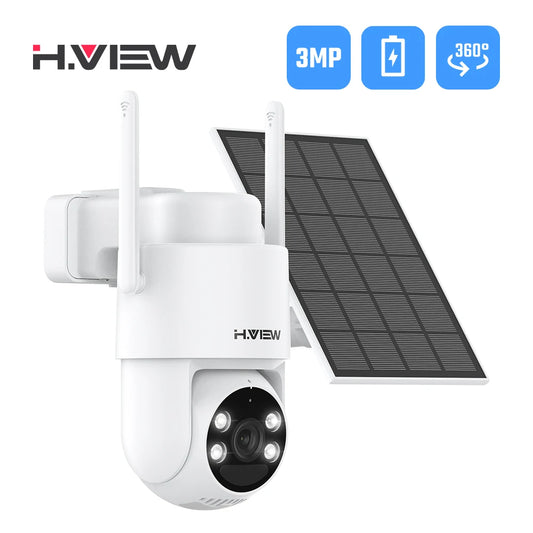H.VIEW PIR Battery Powered Camera Wireless Outdoor,2K 3MP PTZ WiFi Camera with Solar Panel, 2-Way Audio, Waterproof