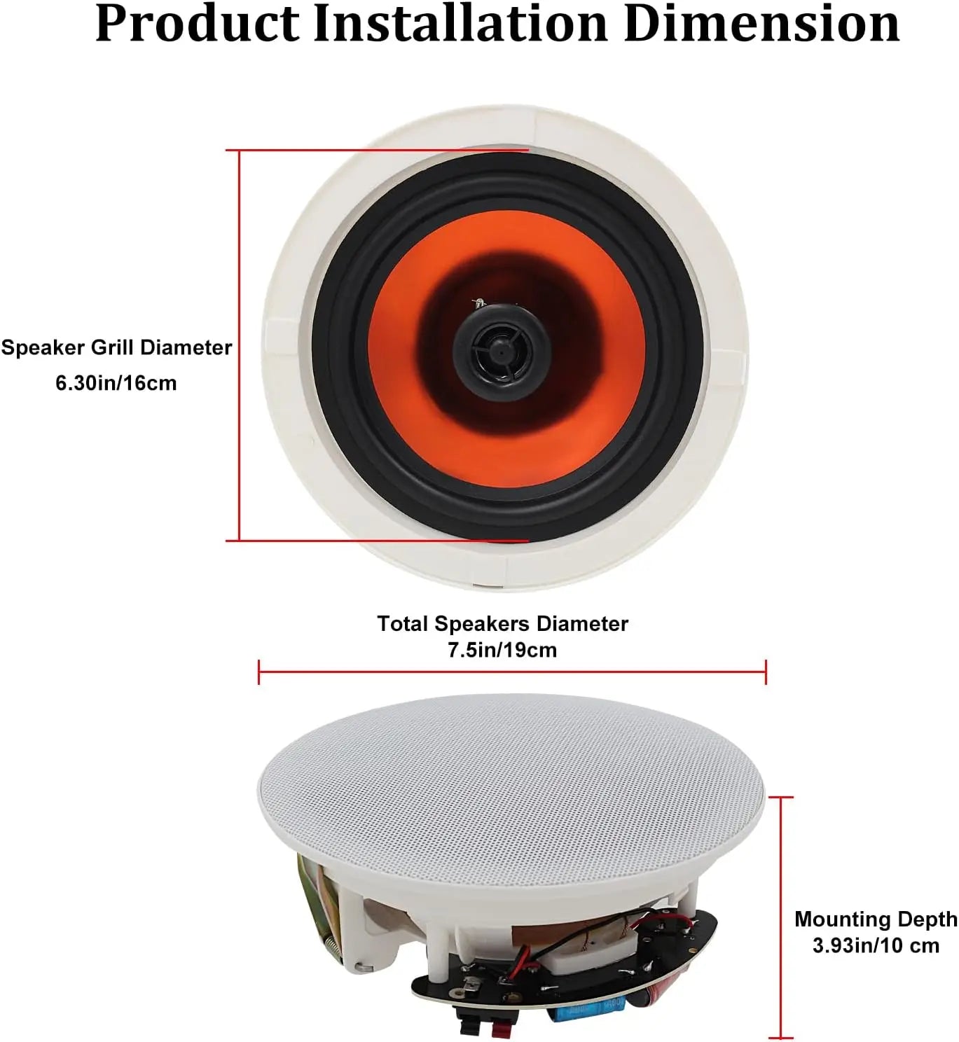 Herdio 6.5" Bluetooth Speaker In Ceiling 600W 2-Way Flush Mount Speakers System With Wall Amplifier Receiver For Home