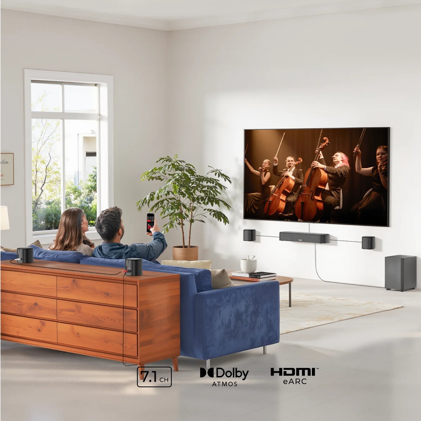 ULTIMEA Aura A60 7.1ch Sound Bar with Dolby Atmos Surround Sound System for TV with 4 Black Surround Speakers for Home Theater